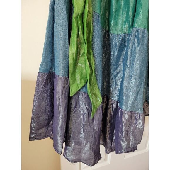 Anthropologie Maeve Metallic Ruffled One-Shoulder Color Block Belted Midi Dress - Picture 6 of 10